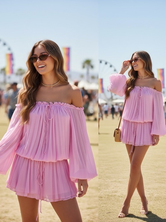 Dresses & Skirts - Coachella Barbie Pink Boho Mini Dress